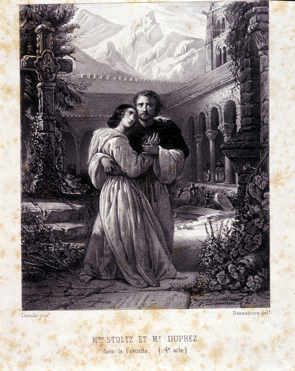 Rosina Stoltz a Gilbert Duprez ve čtvrtém dějství filmu „Oblíbený“ od Gaetana Donizettiho. 1840. od Unknown artist