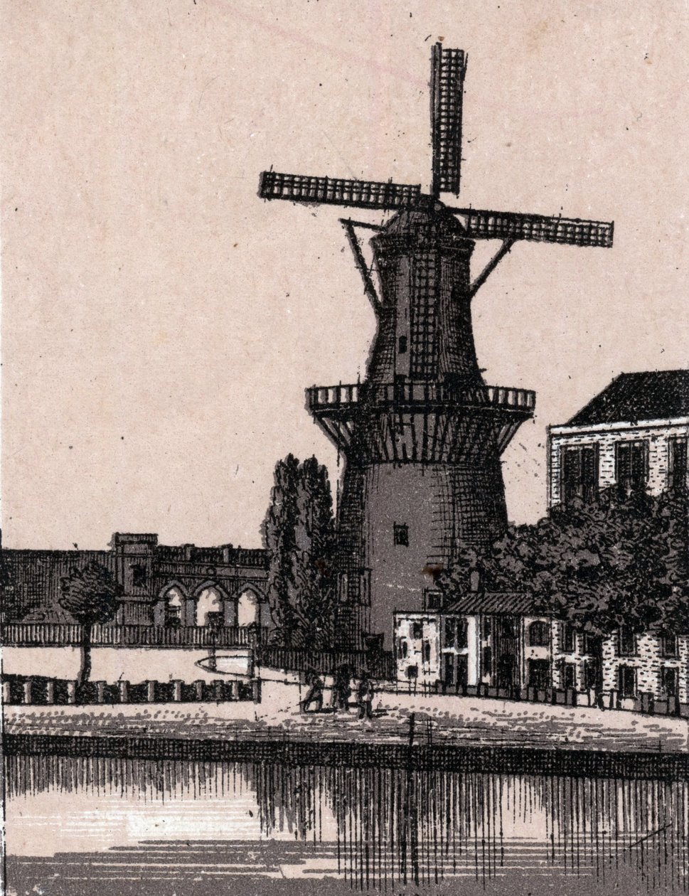 Rotterdam, Holandsko: Holandský větrný mlýn. v „“ Svět ilustruje 168 pohledů““ Nedatováno (konec 19. století) od Unknown artist