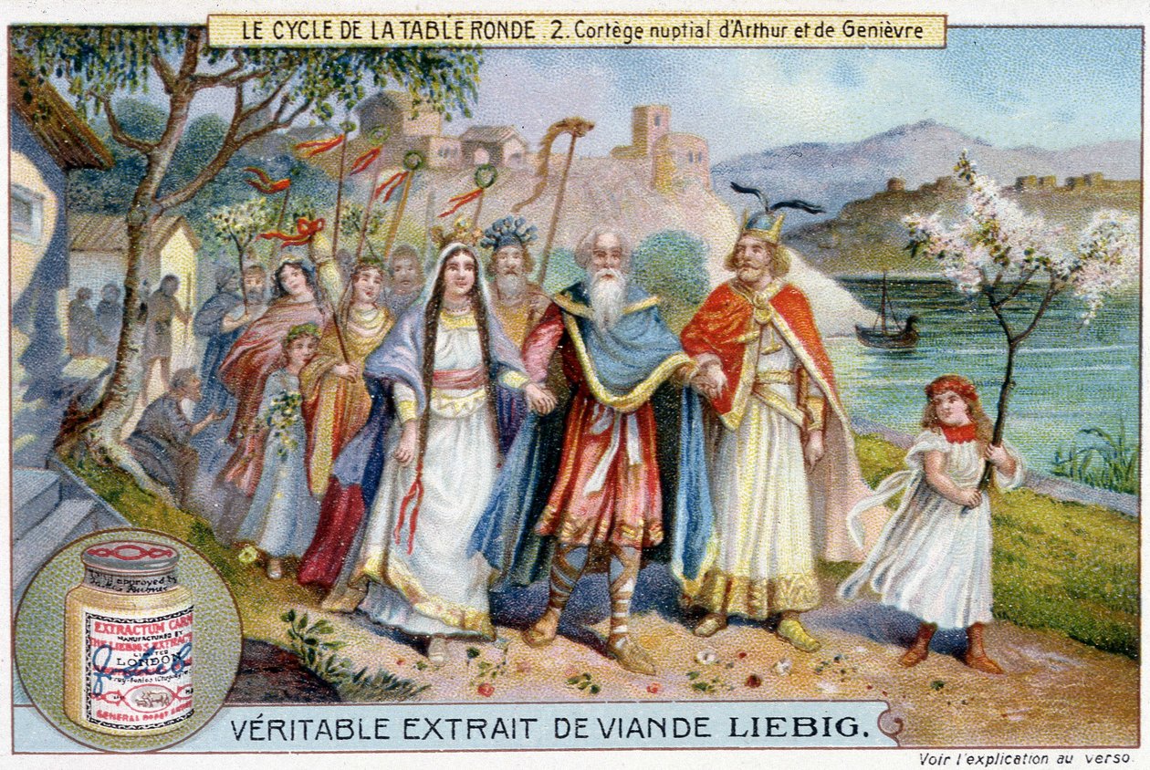 Cyklus kulatého stolu (2): Svatební průvod krále Artuše a jalovce, Liebig Chromolitography, sd. 19. století od Unknown artist
