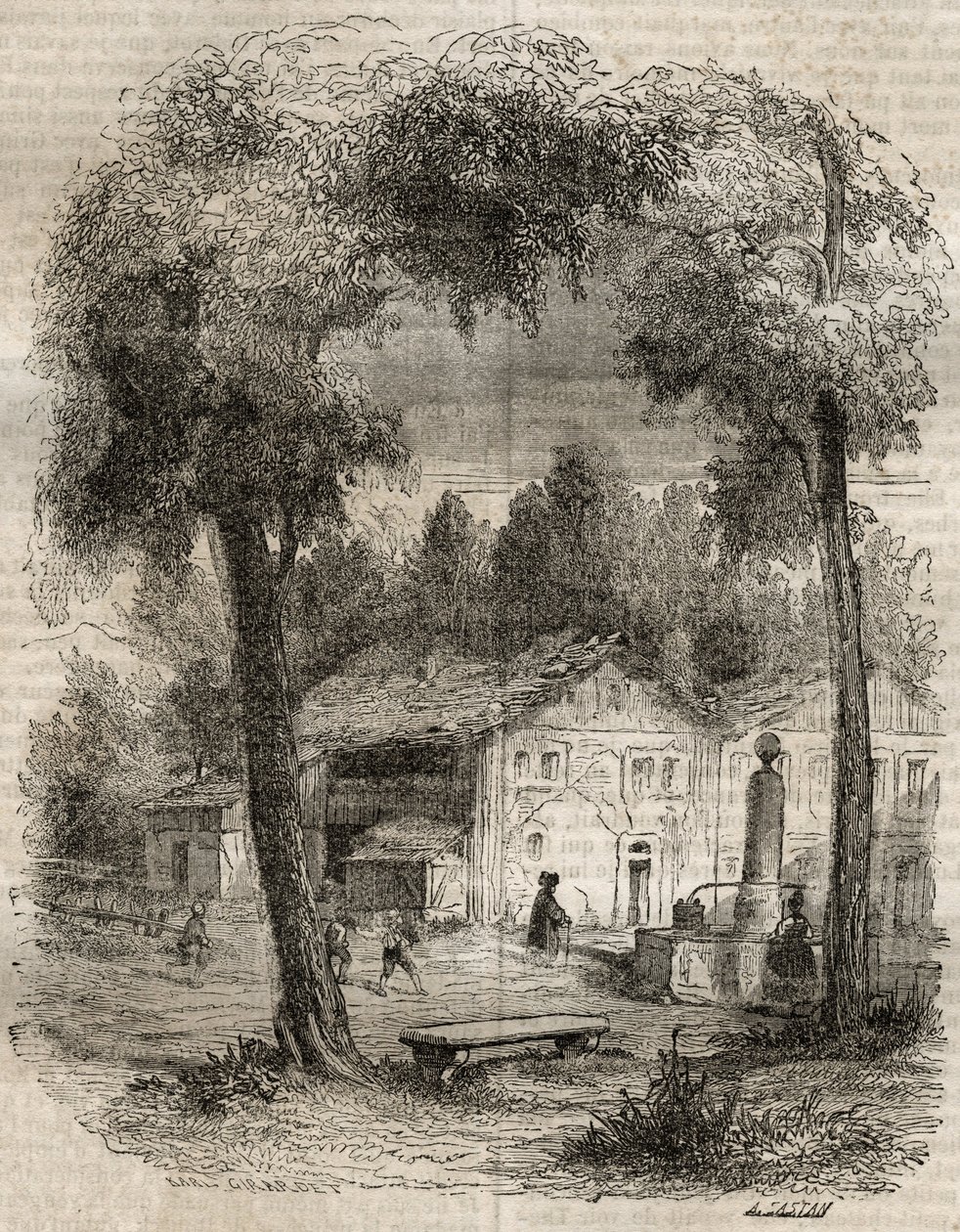Rousseau a Motiers (kanton Neuchatel) - ilustrace pro „“Vyznání“ od Jean-Jacquese (Jean Jacques) Rousseau (1712-1778) - rytina z roku 1849 od Unknown artist