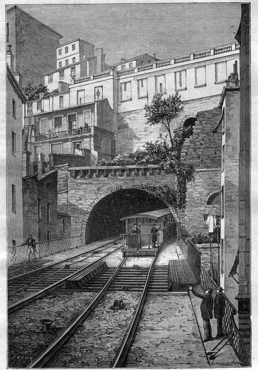 Železniční trasa z Lyonu do Fourvière - rytina v „Journal des voyages““ 1884 od Unknown artist