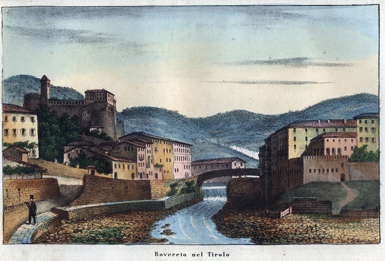 Město Rovereto v Trentinu v severní Itálii – 19. století – rytina „“ Zvyky a tradice všech národů vesmíru. To je historie vlády, zákonů, milicí, náboženství všech národů od nejvzdálenějších dob až do dnů n. od Unknown artist