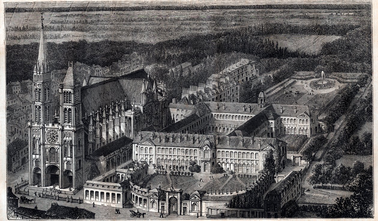 Royal House of Saint-Louis (Dům vzdělávání Čestné legie) v Saint Denis poblíž katedrály - rytina kolem roku 1867 od Unknown artist