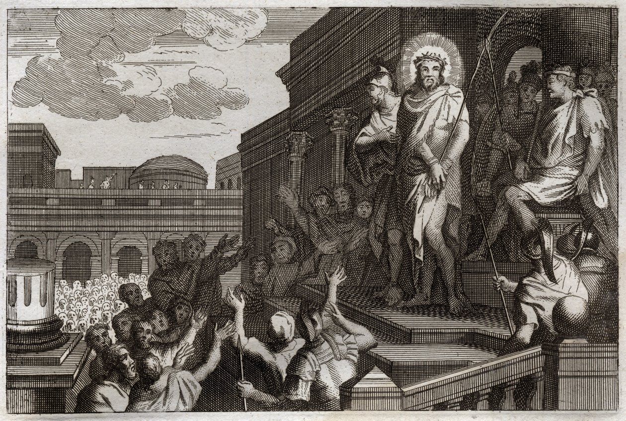 Royaumontská Bible, Nový zákon: Ecce homo. Pontius Pilát (Pontius Pilatus) představuje Ježíše Krista s trním davu se slovy: „Zde je ten člověk“. Ilustrace z roku 1811. od Unknown artist