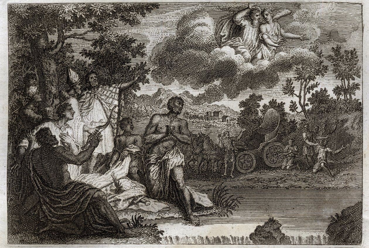 Royaumontská Bible, Nový zákon: Eunuch křtí. Svatý Filip Deacon oznamuje víru eunuchovi etiopské královny a křtí ho. Ilustrace z roku 1811. od Unknown artist