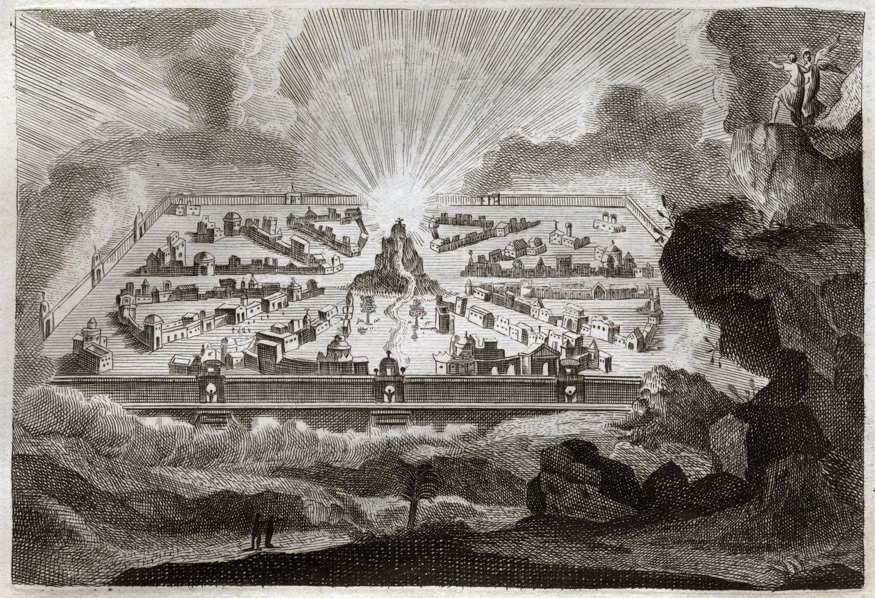 Royaumontská Bible, Nový zákon: Nový Jeruzalém. Anděl ukazuje svatého Jana Nový Jeruzalém. Ilustrace z roku 1811. od Unknown artist