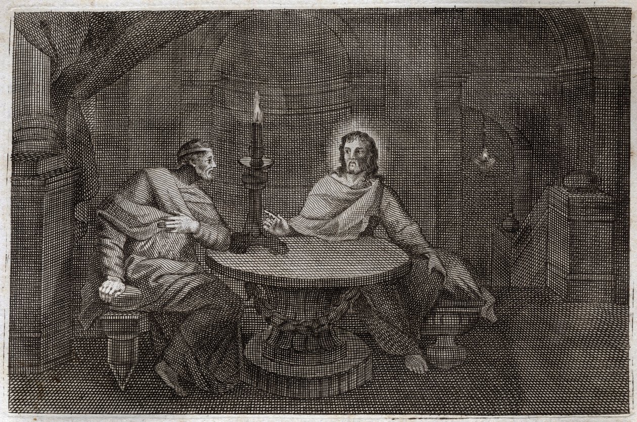 Royaumontská Bible, Nový zákon: Nicodema přichází v noci najít Ježíše Krista. Ilustrace z roku 1811. od Unknown artist