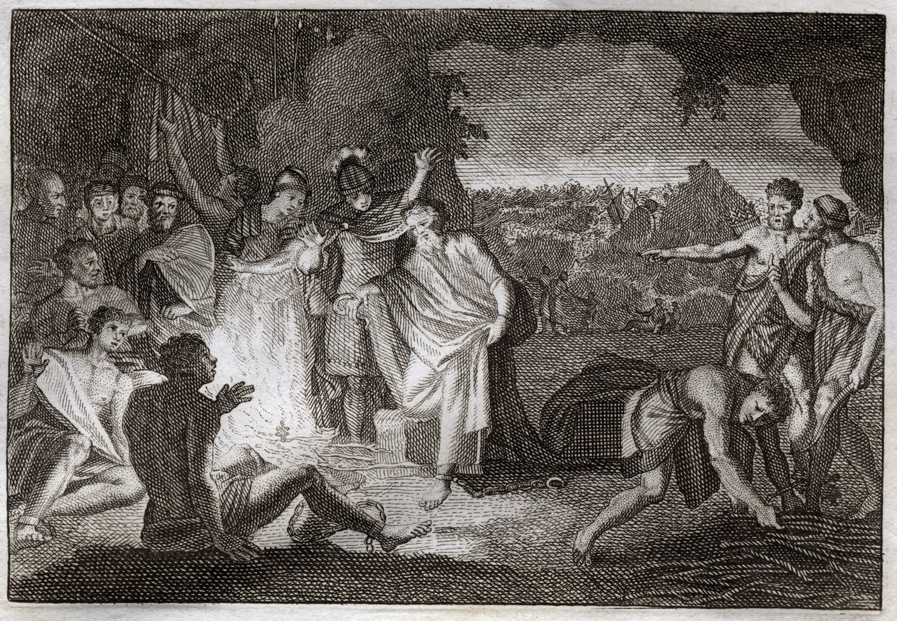 Royaumontská Bible, Nový zákon: Potopení svatého Pavla. Bez újmy je pokousán zmijí. Ilustrace z roku 1811. od Unknown artist