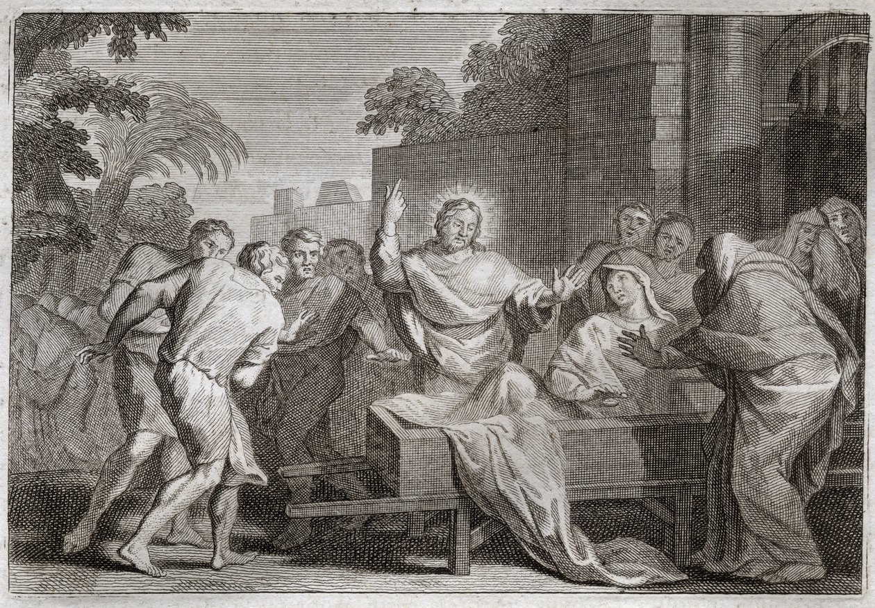 Royaumontská Bible, Nový zákon: Syn vdovy z Naim. Ježíš Kristus křísí syna vdovy z města Naim. Ilustrace z roku 1811. od Unknown artist