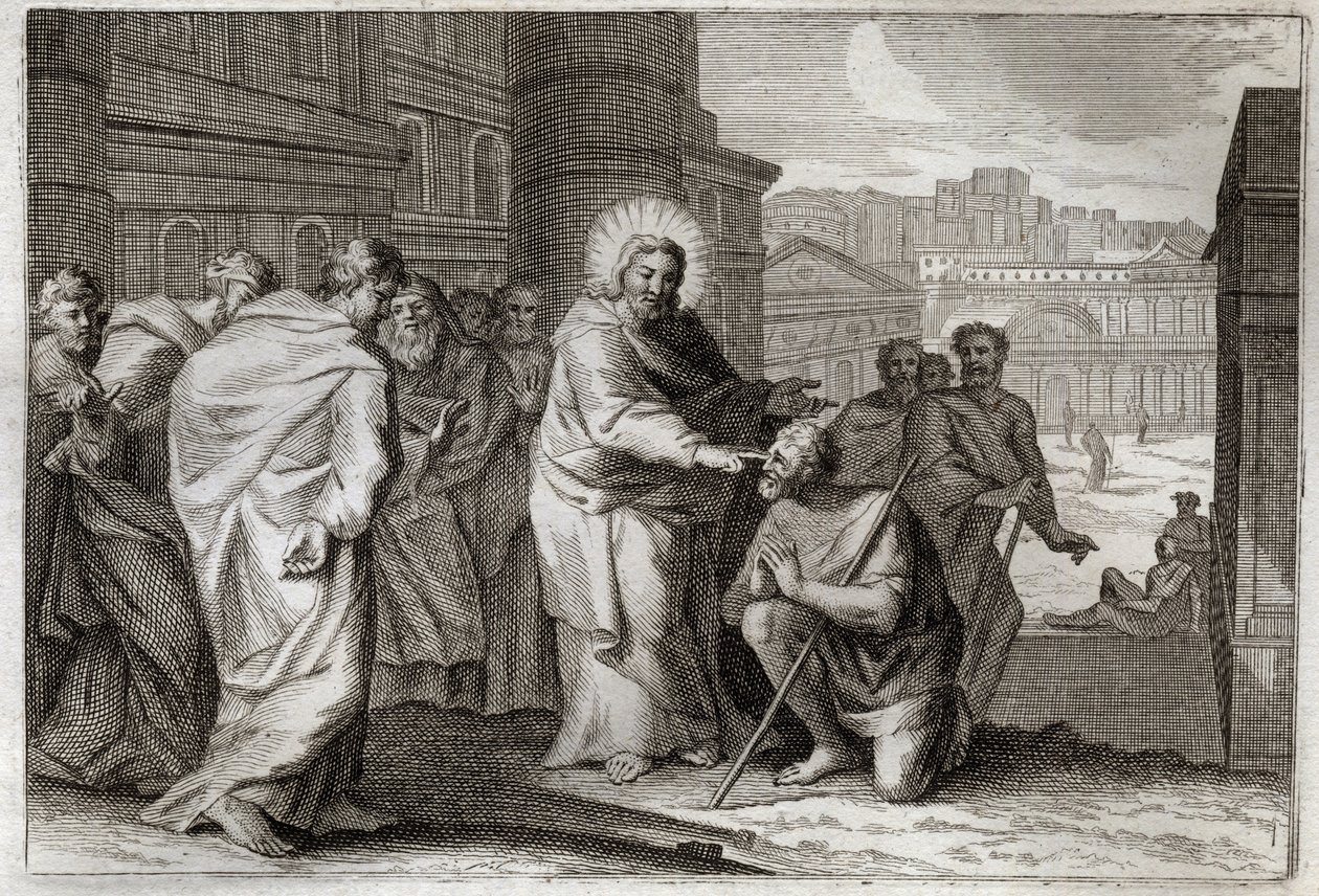 Royaumont Bible, New Testament: The Blind dělá. Ježíš Kristus zázračně bojuje se slepými. Ilustrace z roku 1811. od Unknown artist