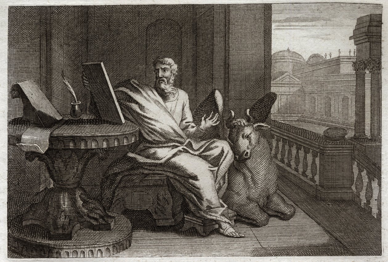 Royaumontská Bible, Nový zákon: Evangelista svatý Lukáš s býkem. Ilustrace z roku 1811. od Unknown artist