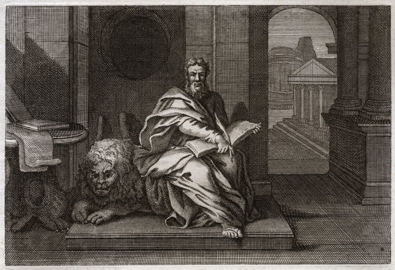 Royaumontská Bible, Nový zákon: Evangelista Svatý Marek se lvem. Ilustrace z roku 1811. od Unknown artist