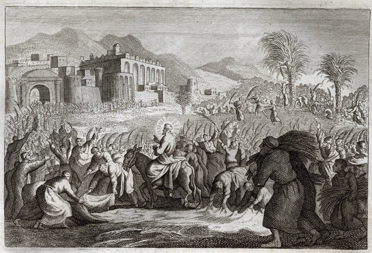 Royaumontská Bible, Nový zákon: Triumf Ježíše Krista. Ježíšův vjezd do Jeruzaléma. Ilustrace z roku 1811. od Unknown artist