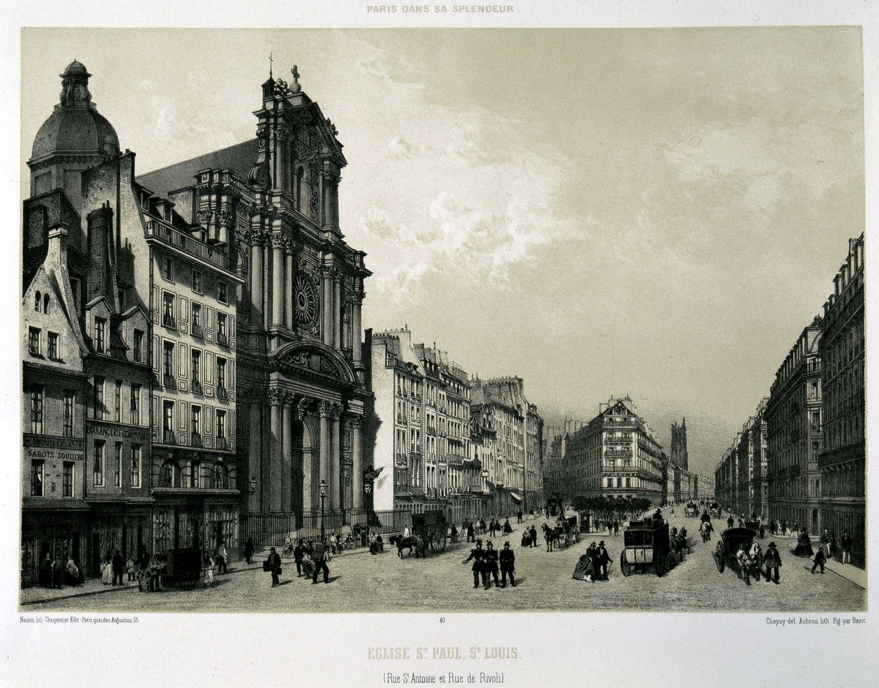 Rue Saint-Antoine a de Rivoli, kostely Saint-Paul a Saint-Louis od Unknown artist
