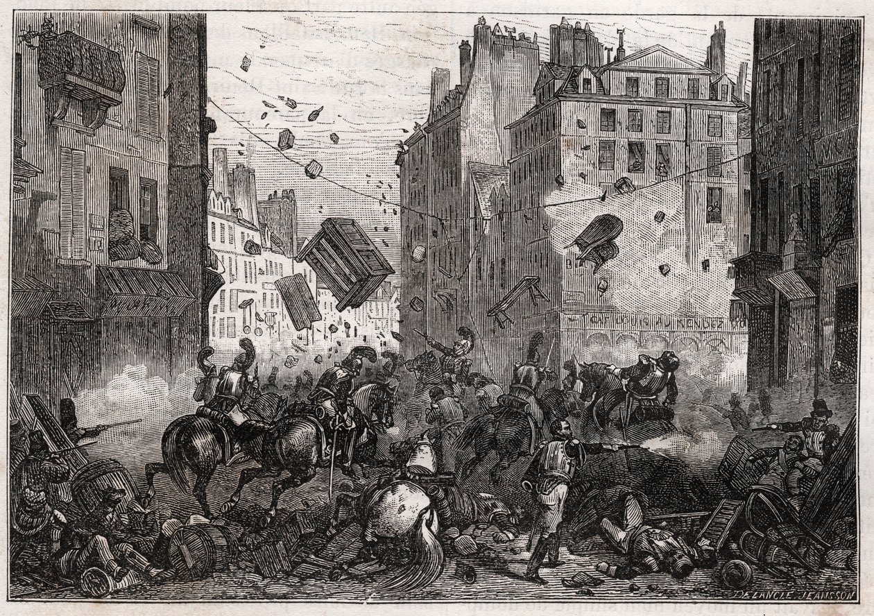 Rue Saint-Antoine během Trois-Glorieuses (červenec 1830) - revoluce 1830 Barikáda bojující na Rue Saint-Antoine (Saint Antoine) v roce 1830 od Unknown artist