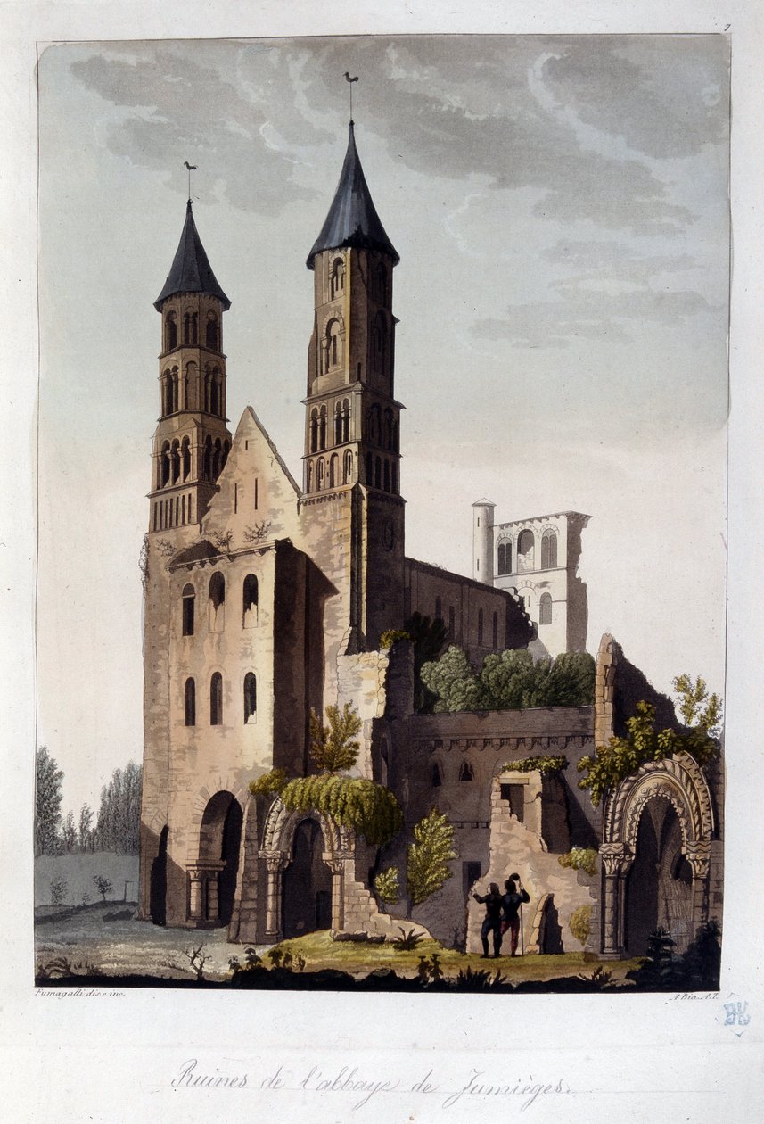 Ruiny opatství Jumieges - v ""Starém a moderním kostýmu"" od Dr. Ferrario, ed. Milán od Unknown artist