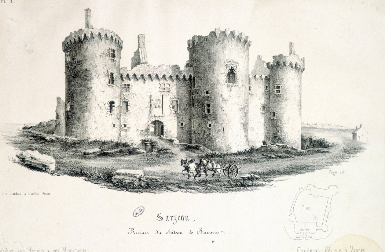 Zřícenina hradu Sucinio v Sarzeau (Morbihan) - rytina od Unknown artist