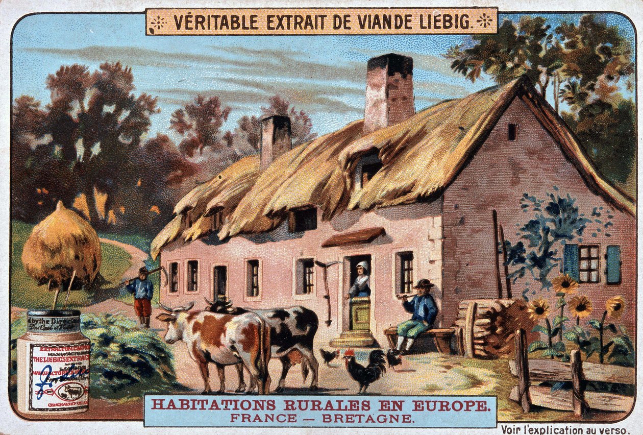 Venkovské bydlení Bretaně - chromo. Liebig, v. 1895 od Unknown artist
