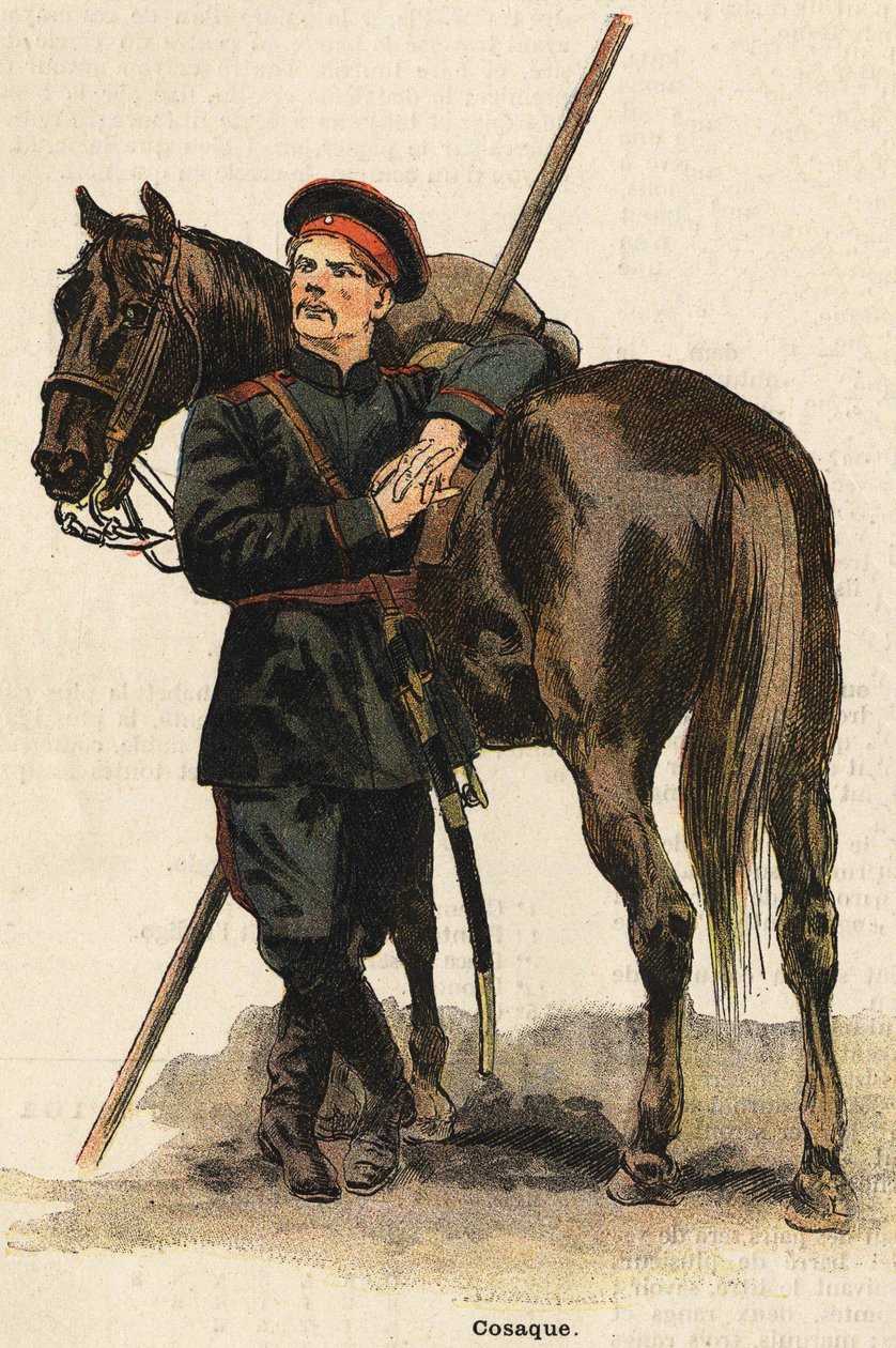 Kostým ruského kozáka. 19. století rytina. Kolekce Bianchetti. od Unknown artist