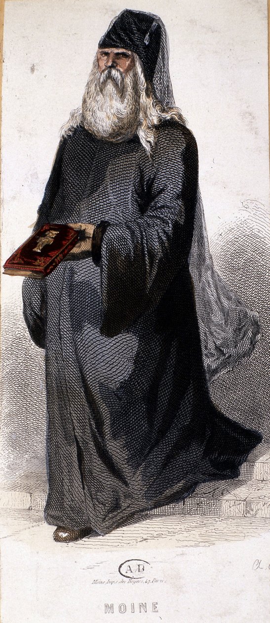 Ruský pravoslavný mnich. Rytina od Unknown artist