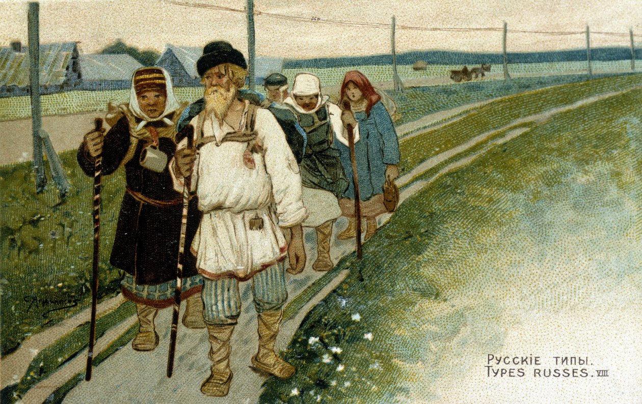 Ruští cestovatelé pěšky v 19. století. od Unknown artist