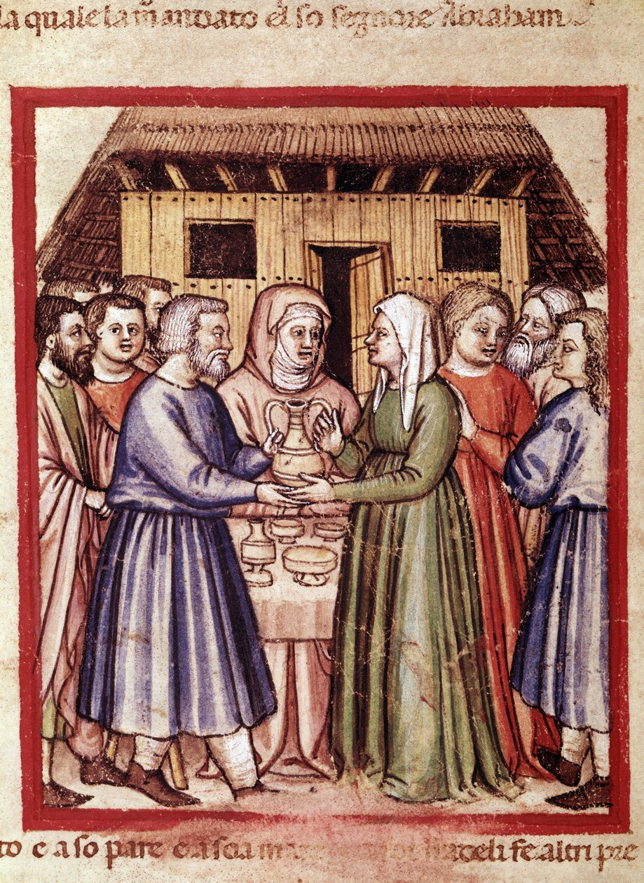 Ruthina svatba. Miniatury z kodexu 212 (nebo Padovano Codice nebo Bible z Padovy) 1390-1400 Rovigo, Accademia dei Concordi od Unknown artist