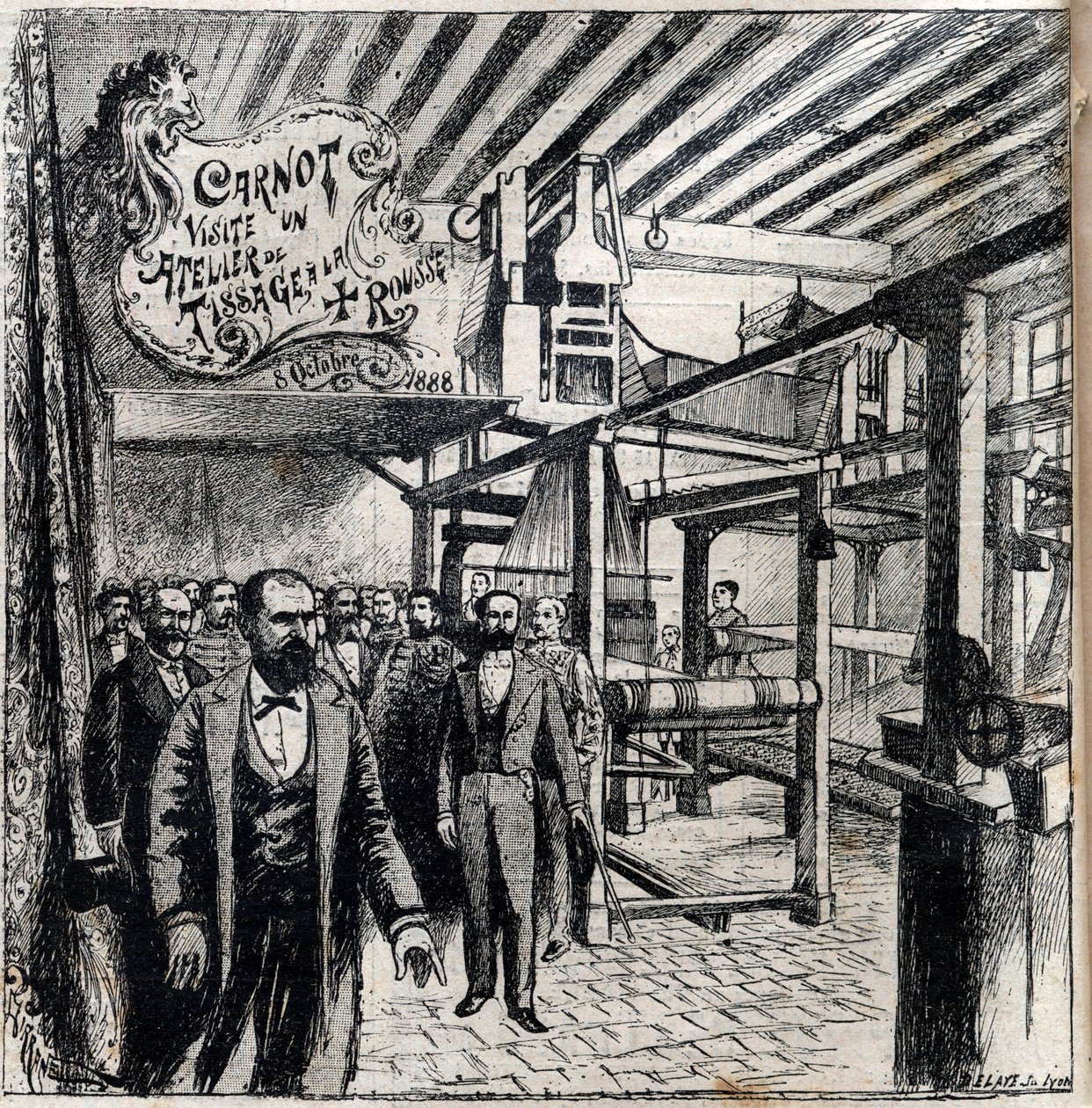 Sadi Carnot (1837-1894) navštíví dílnu v Canut, 8. října od Unknown artist