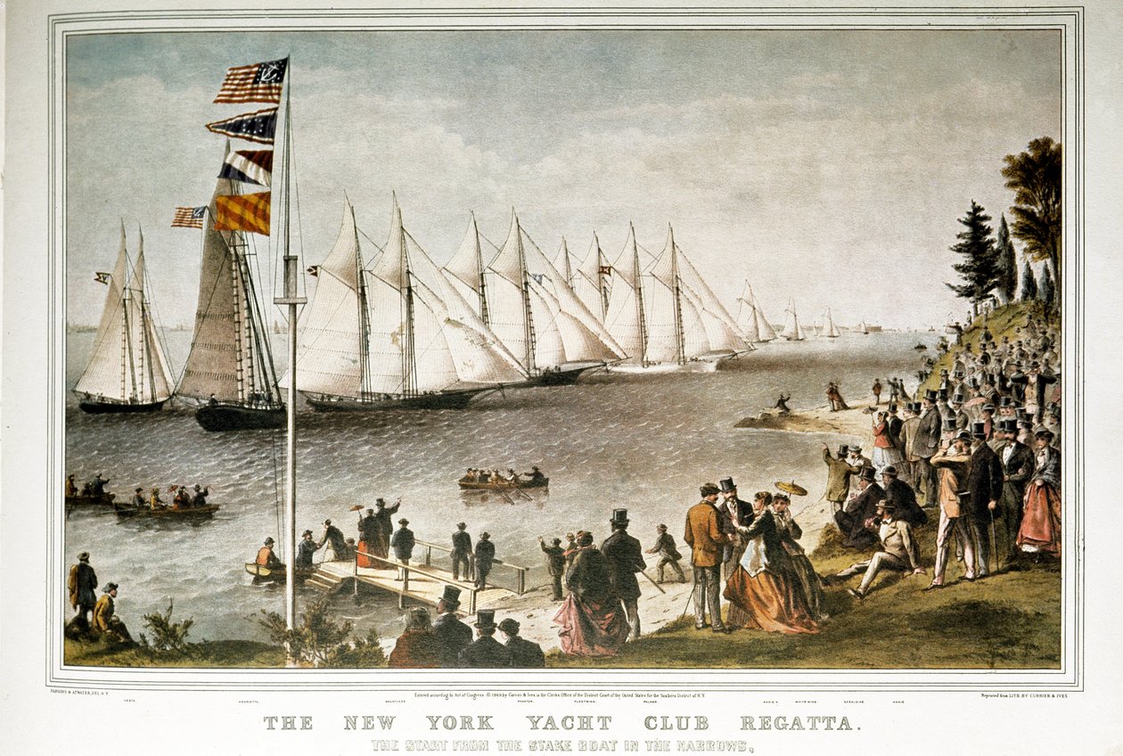 Regate plachetnic v newyorském jachtařském klubu v roce 1844 (tisk z 19. století) od Unknown artist