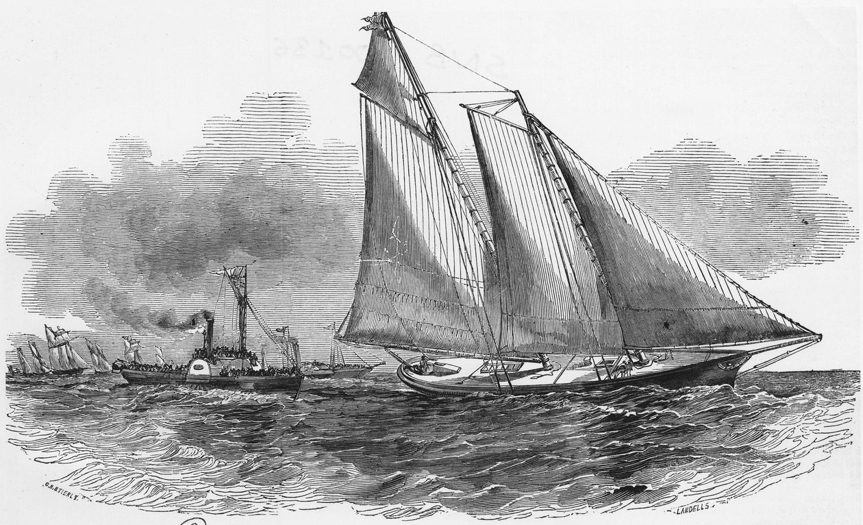 Plachtění: Amerika na regatách v Cowes převzetí hlavy závodu - rytina, Bibl. des arts deco od Unknown artist