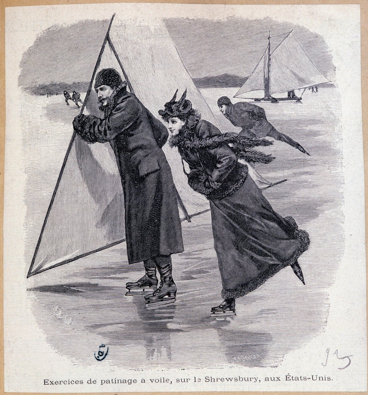 Cvičení na plachetnici, na Shrewsbury, USA, cca 1890 - rytina, konec 19. století od Unknown artist