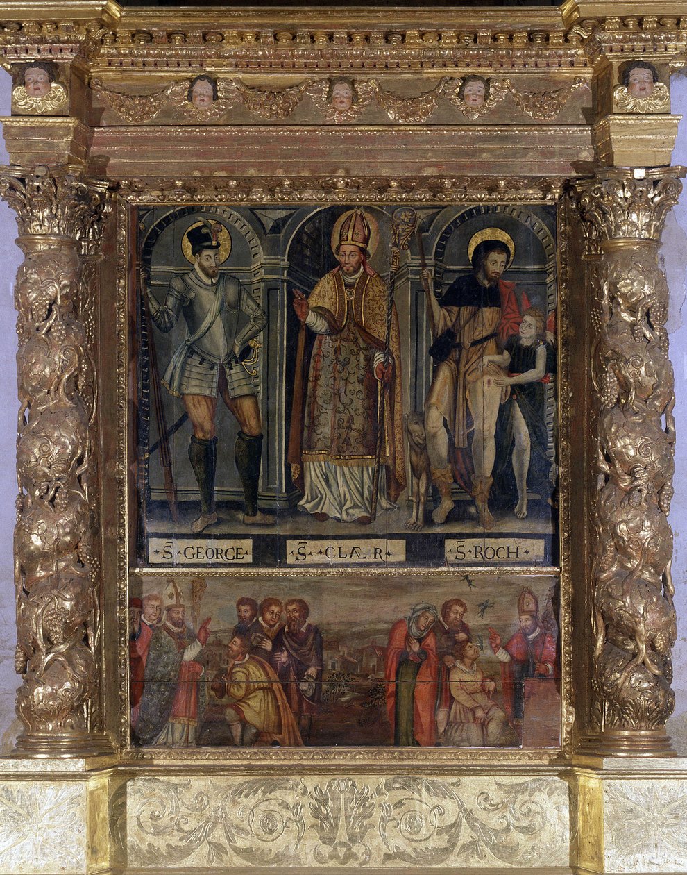 Saint Clair nebo Saint Roch Oltar: St Roch a Morové tlačítko a Svatý Jiří po vzoru Jindřicha III. - Kostel Panny Marie Nanebevzetí z Rognes od Unknown artist