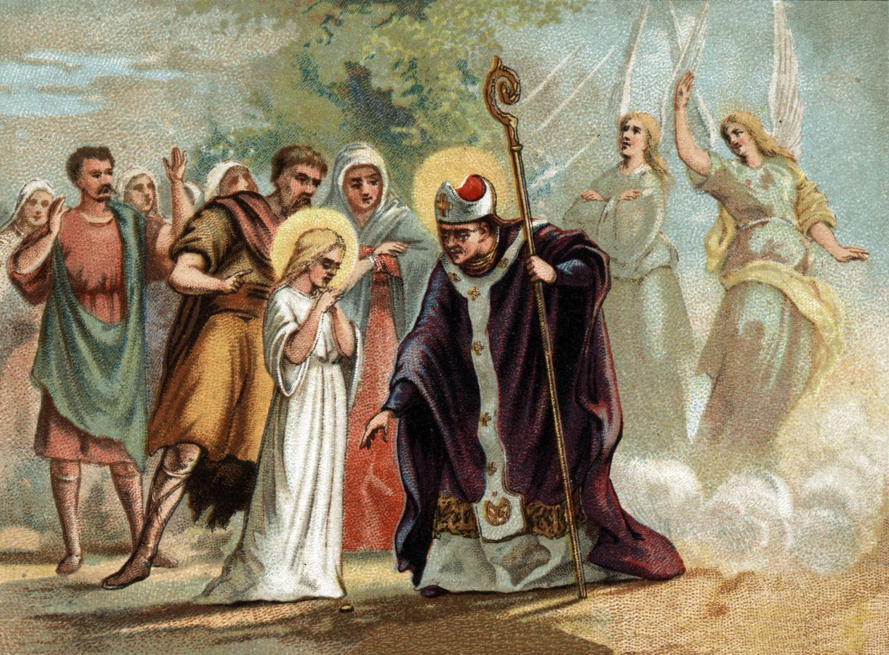 Saint Germain dal medaili Sainte Genevieve (422-502), patronce Paříže. chromolitografie kolem roku 1890. od Unknown artist