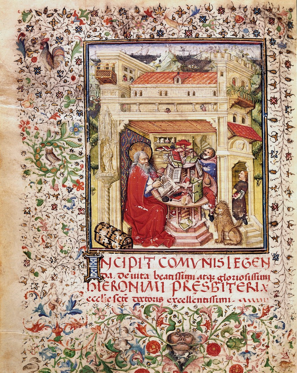 Svatý Jeroným ve své studijní stránce převzaté z rukopisu „Opuscola spirituala et moralia“ z Říma 15. století, Biblioteca Vallicelliana od Unknown artist