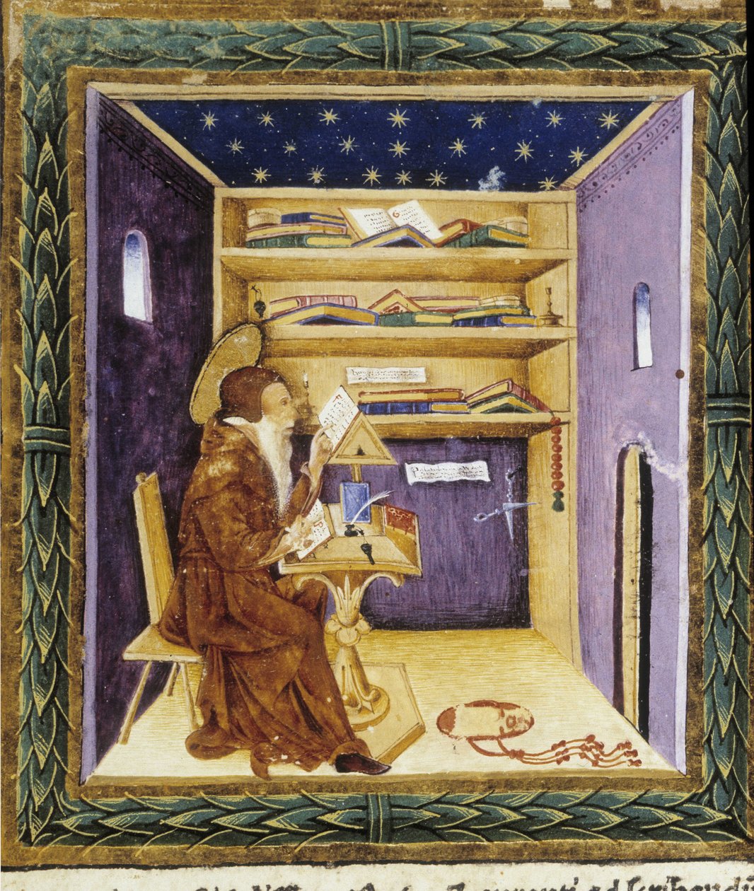 Svatý Jeroným k jeho psaní - miniatura od Unknown artist