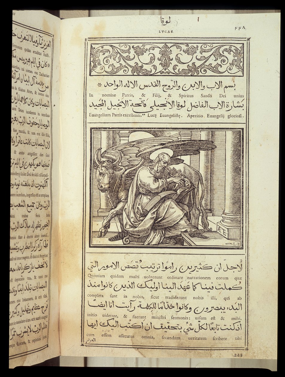 Svatý Lukáš Evangelista v „Bible“ napsané v latině a arabštině. od Unknown artist