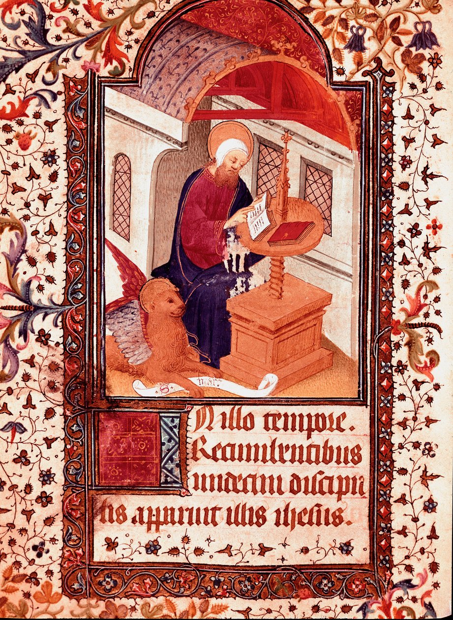 Miniatura svatého Marka z „“ Hodiny Eduarda I. (Duarte) z Portugalska (1391-1438)“ Lisabon z 15. století, Torre do Tombo od Unknown artist