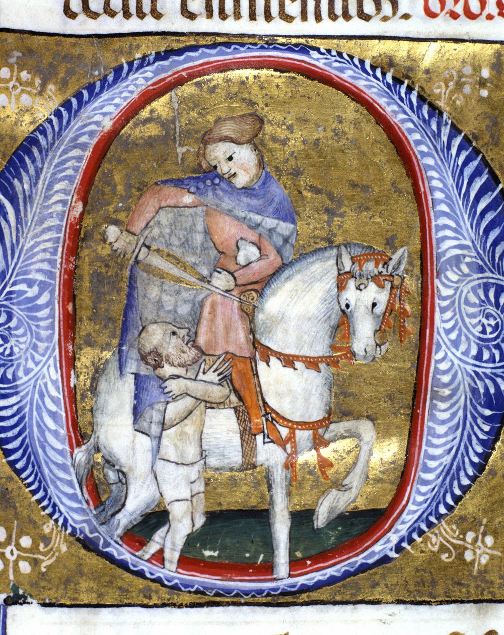 Svatý Martin sdílel svůj kabát s ubohou miniaturou ze 14. století. Biblioteca Nazionale Braidense, Milán. od Unknown artist