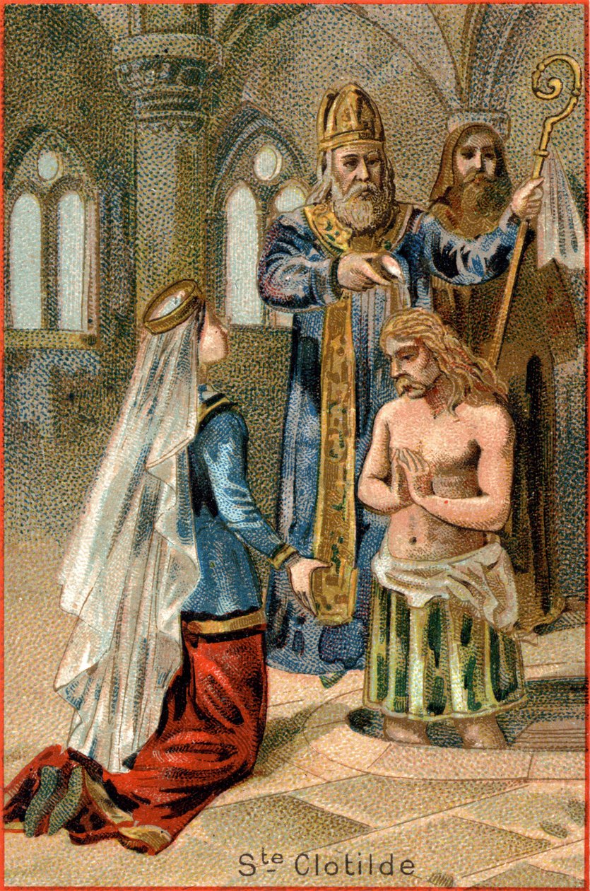 Svatý Remi, předvečer Remeše, křtí Clovise I. (465-511), krále franků, 25. prosince 496. Vlevo svatá Clotilde. od Unknown artist