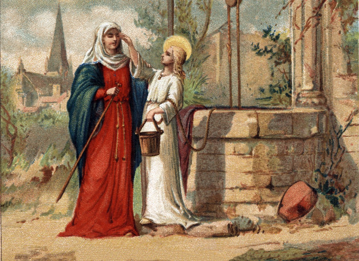 Sainte Genevieve (422-502), patronka Paříže, dává pohled na své moře. Chromolitografie kolem roku 1890. od Unknown artist