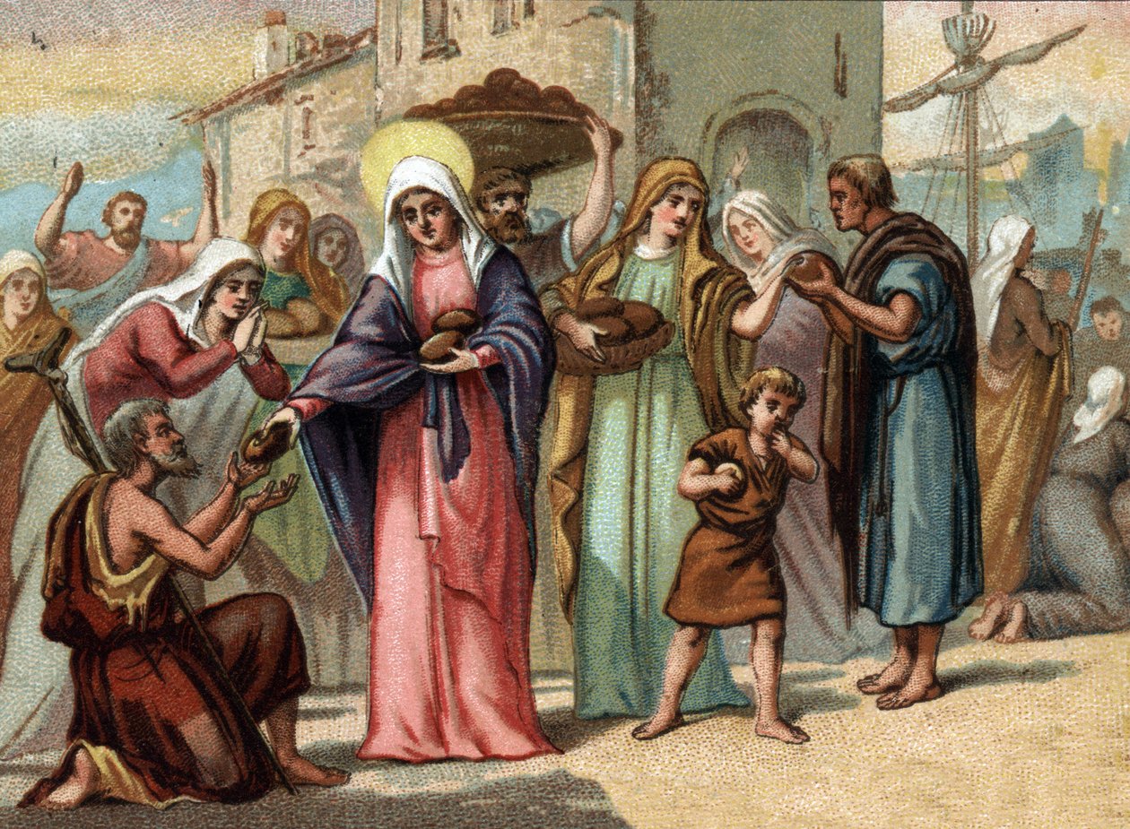 Sainte Genevieve (422-502), patronka Paříže hladomoru. Chromolitografie kolem roku 1890. od Unknown artist