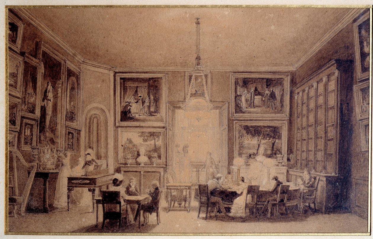 Salon holandské královny Hortense de Beauharnais (1783-1837) v Augsburgu. Rytina Paříže 19. století. Thiersova knihovna od Unknown artist