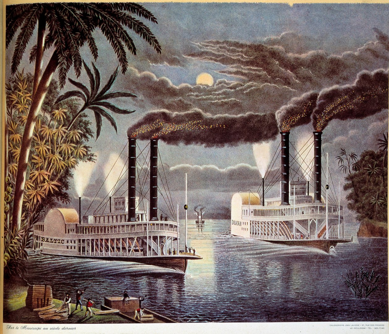 Scéna plavby lodí na řece Mississippi ve Spojených státech. 19. století. Paříž, dekorativní umění od Unknown artist