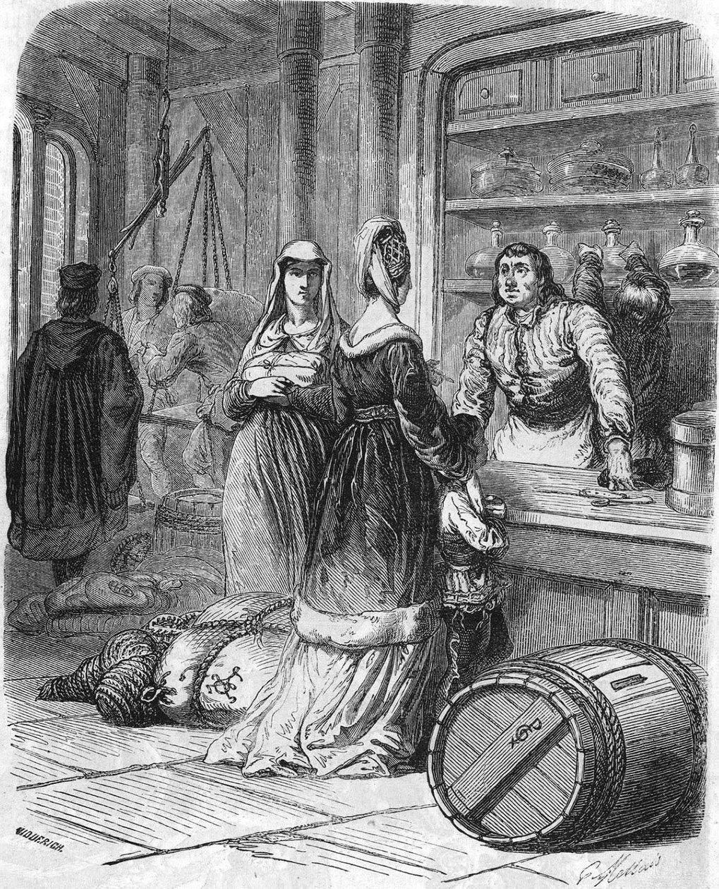 Scéna každodenního života, obchod v 15. století. od Unknown artist