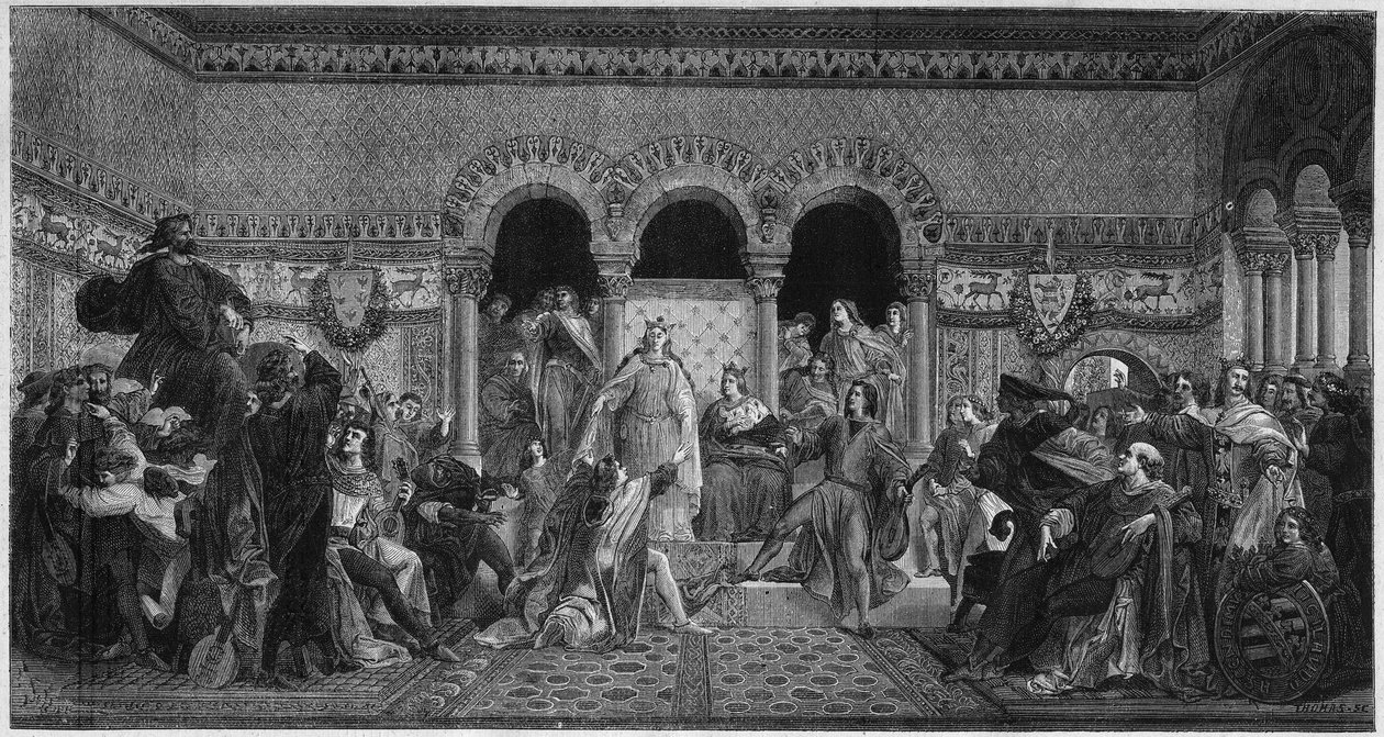 Scéna ze života svaté Alžběty Uherské (1207-1231). Rytina z roku 1878 z nástěnné malby Maurice de Schwindau, pokoj básníka hradu Wartbourg. od Unknown artist