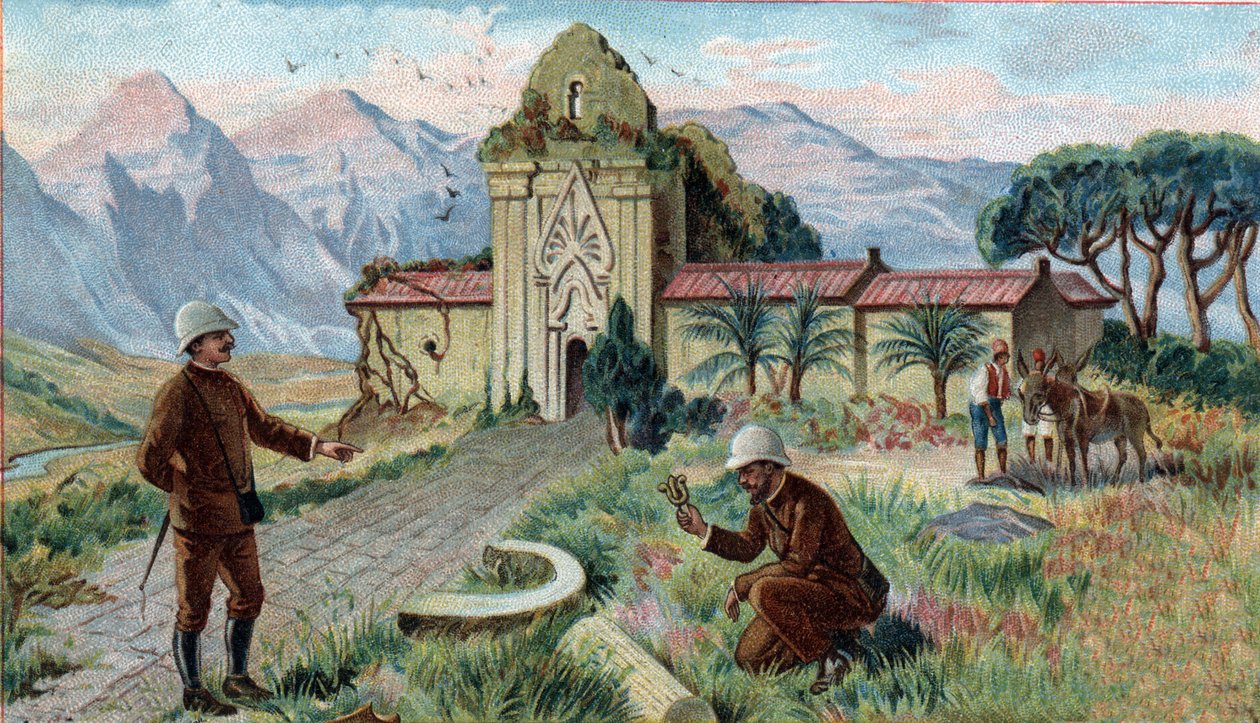 Scény chybějících království: Chrám v horách provincie Qui-Nhon v Kambodži. Chromolitografie 19. století. od Unknown artist