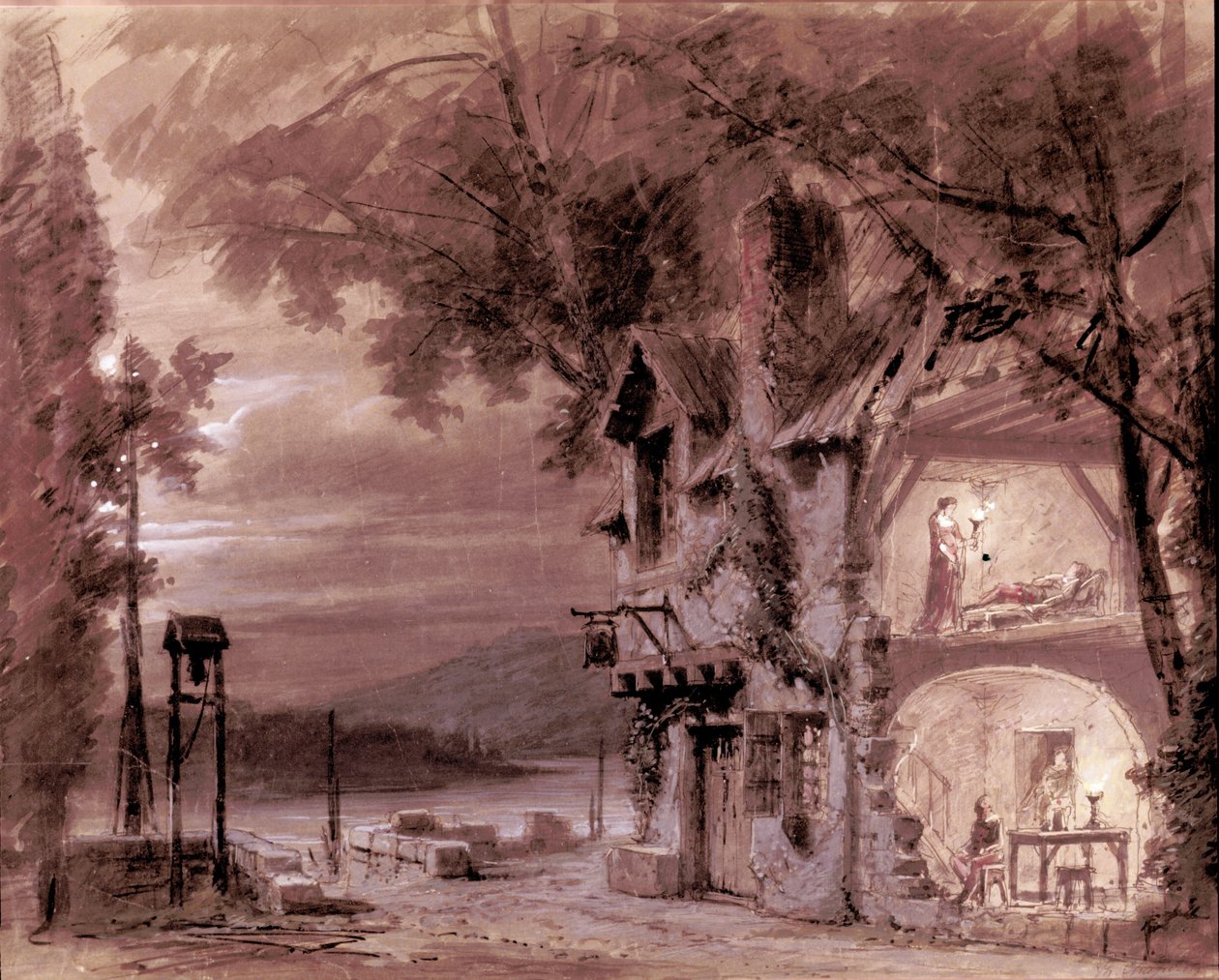 Scénografie Philippa Chaperona k opeře „“Rigoletto““ italského skladatele Giuseppe Verdiho (1813-1901) pro představení v Pařížské opeře od Unknown artist