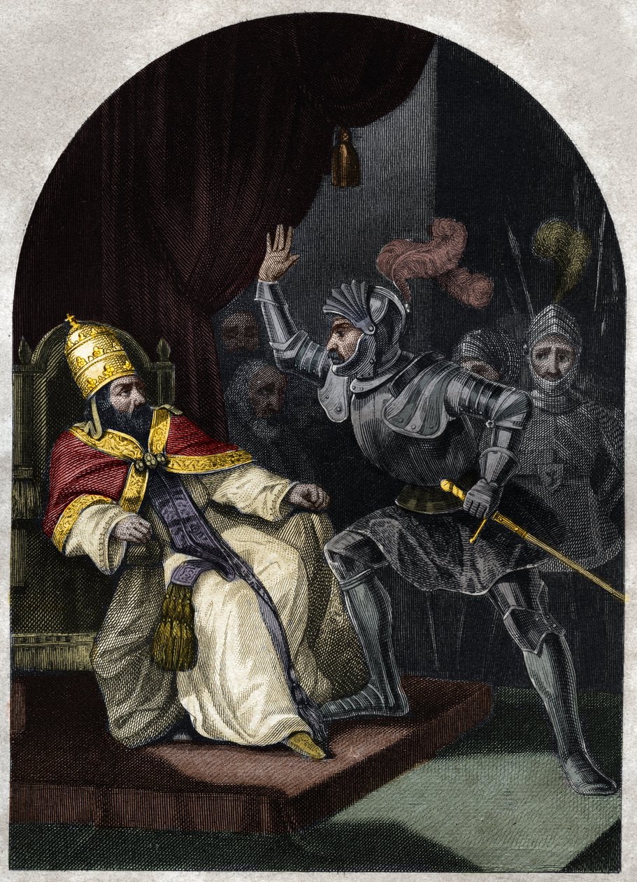 Sciarra Colonna fackovala papeže Bonifáce VIII. přes obličej od Unknown artist