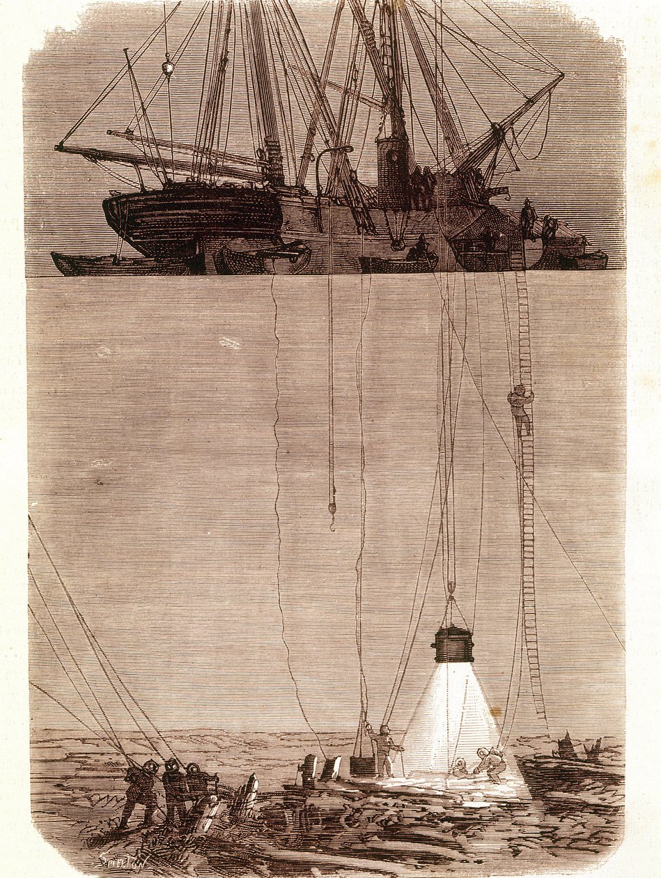 Hledejte španělské galeony ztroskotané ve Vigo Bay v roce 1702. Stránka převzata z „“ Emporio Picturesco““ 1871 od Unknown artist