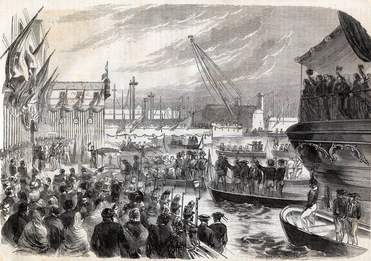 Druhá italská válka za nezávislost, italské tažení z roku 1859: Napoleon III. (1808-1873) v přístavu Genes 12.05.1859 - Příjezd Francouzů do Janova, 12. května od Unknown artist