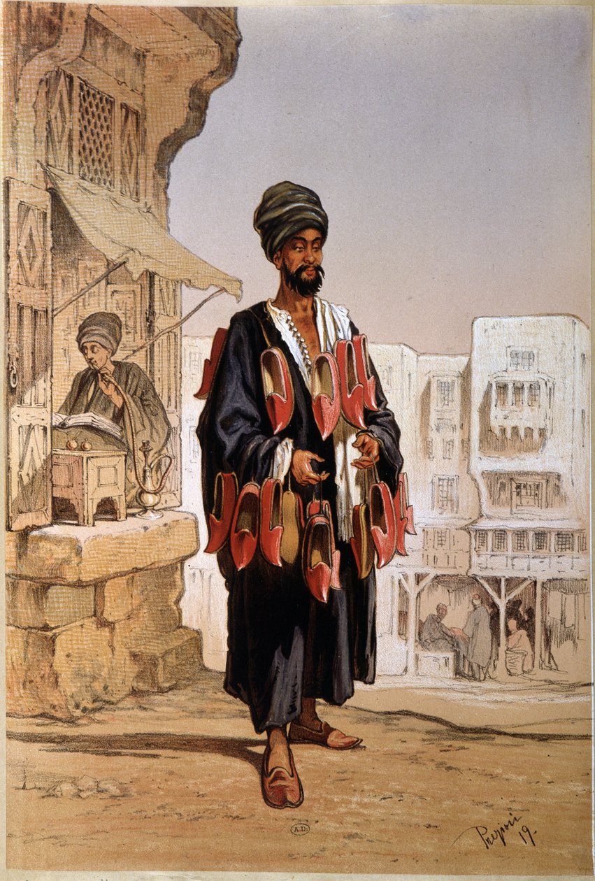 Prodejce pantoflí a kuřáků vodních dýmek v Egyptě od Unknown artist